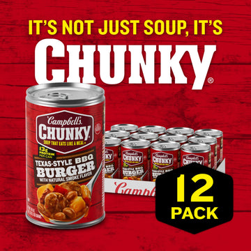 Campbells Chunky Soup, Texas-Style Bbq Burger With Natural Smoke Flavor, 18.8 Oz Can (Pack Of 12)