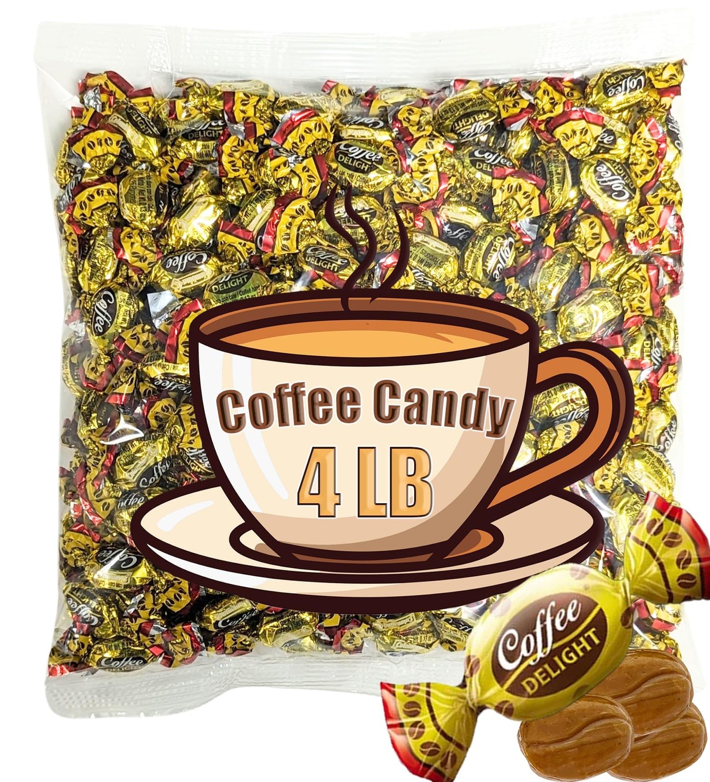 Coffee Candy Bulk - 4 LB Coffee Delight Hard Candy (210 pcs) Coffee Snacks Made with Real Colombian Coffee - Coffee Hard Candy B