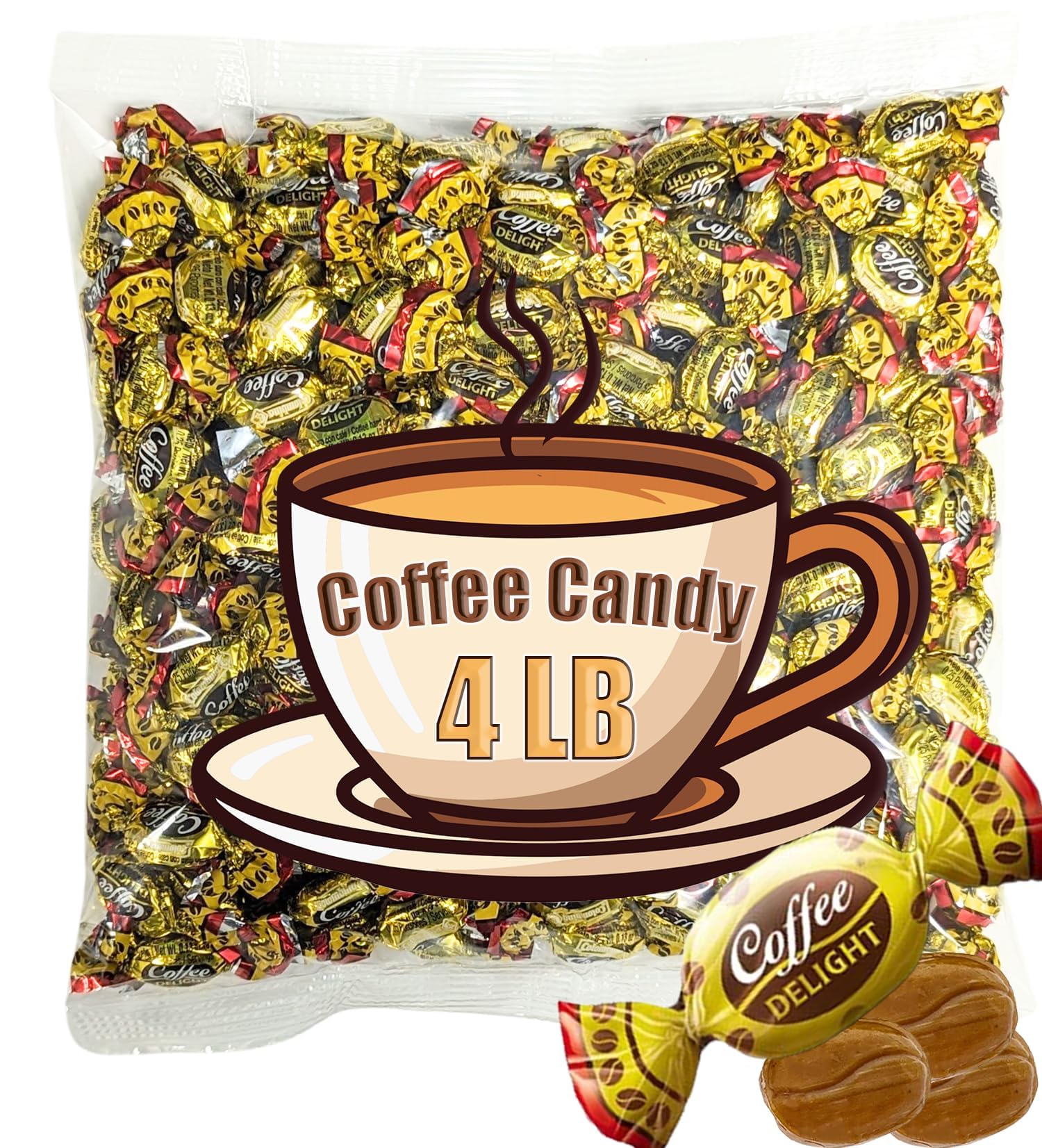 Coffee Candy Bulk - 4 LB Coffee Delight Hard Candy (210 pcs) Coffee Snacks Made with Real Colombian Coffee - Coffee Hard Candy B