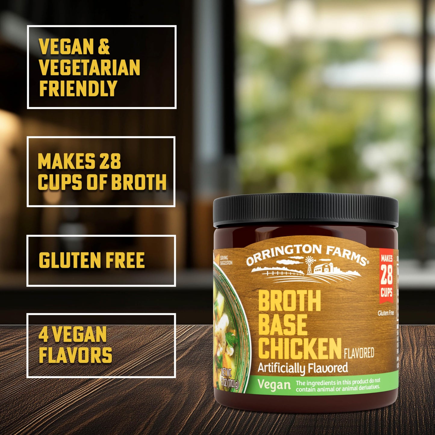 Orrington Farms Vegan Chicken Flavored Broth Base, Bring Flavor To Your Favorite Soups & Stews, Gluten Free, Vegetarian Friendly
