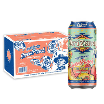 Arizona X Fallout Sweet Peach Green Tea Energy Drink  15 Fl Oz (Pack Of 12) - 190Mg Energy Blend Per Can
