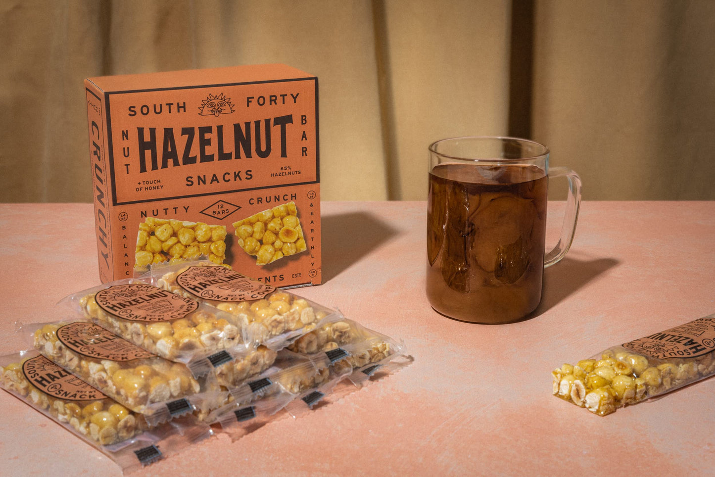 SOUTH FORTY SNACKS Hazelnut Bar, Extra Crunchy Nut Snack, 4g Protein, 12 Count Pack