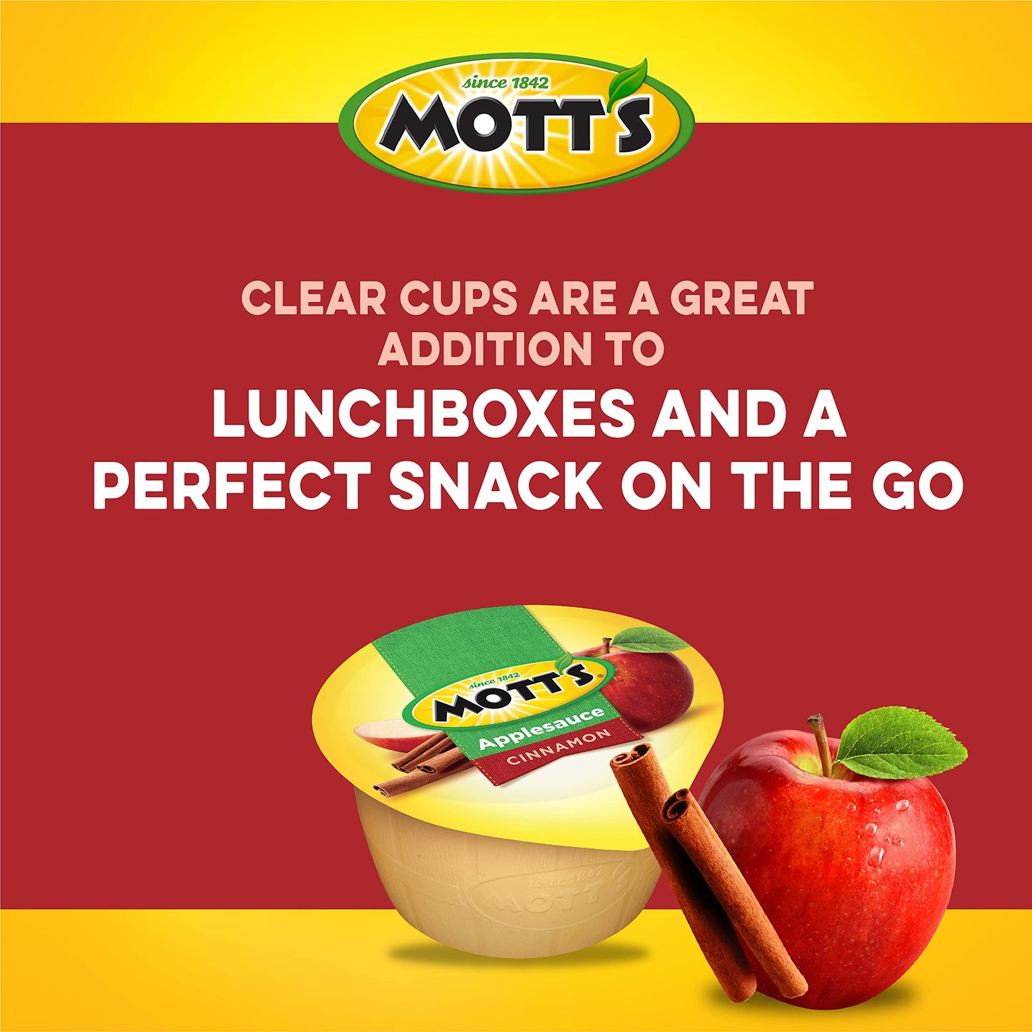 Mott'S Cinnamon Applesauce, 4 Oz Cups, 72 Count (12 Packs Of 6), No Artificial Flavors, Good Source Of Vitamin C, Nutritious Opt