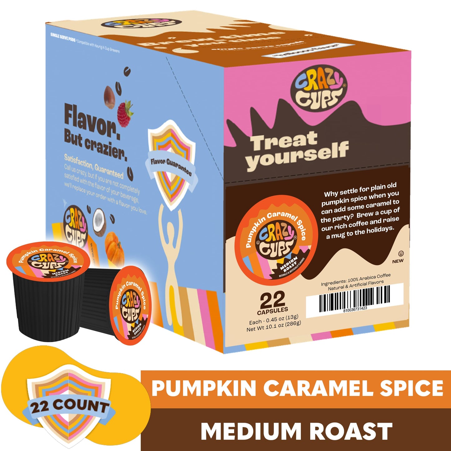Crazy Cups Flavored Coffee, Pumpkin Caramel Spice, Recyclable Single Serve Pods For Keurig K Cups Machines, Brew Hot Or As Iced