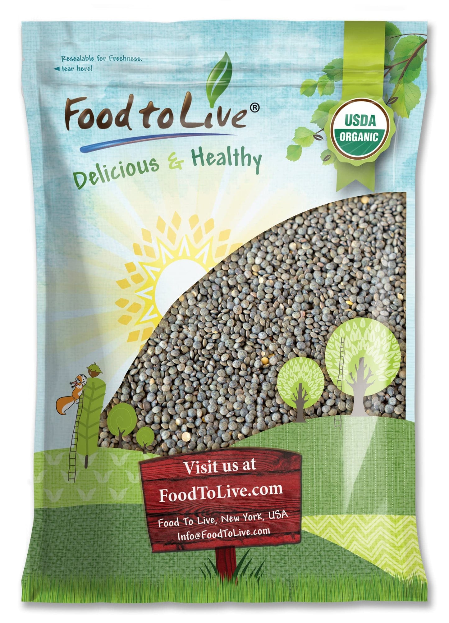 Food to Live Organic French Green Lentils, 15 Pounds - Non-GMO, Whole Dry Beans, Raw, Sproutable, Vegan, Kosher. Rich in Folate,