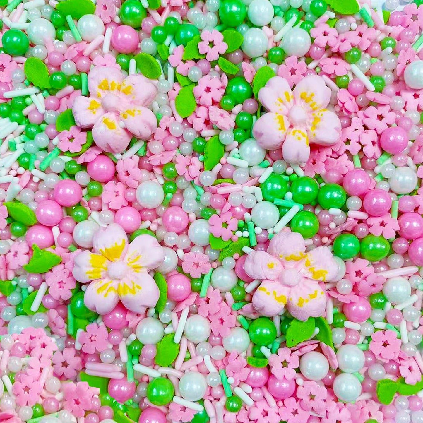 Sentovac Pink Flowers Sprinkles Edible Spring Green Peals Sprinkles For Cake Decorating Candy Cupcake Cake Topper Cookie Baking