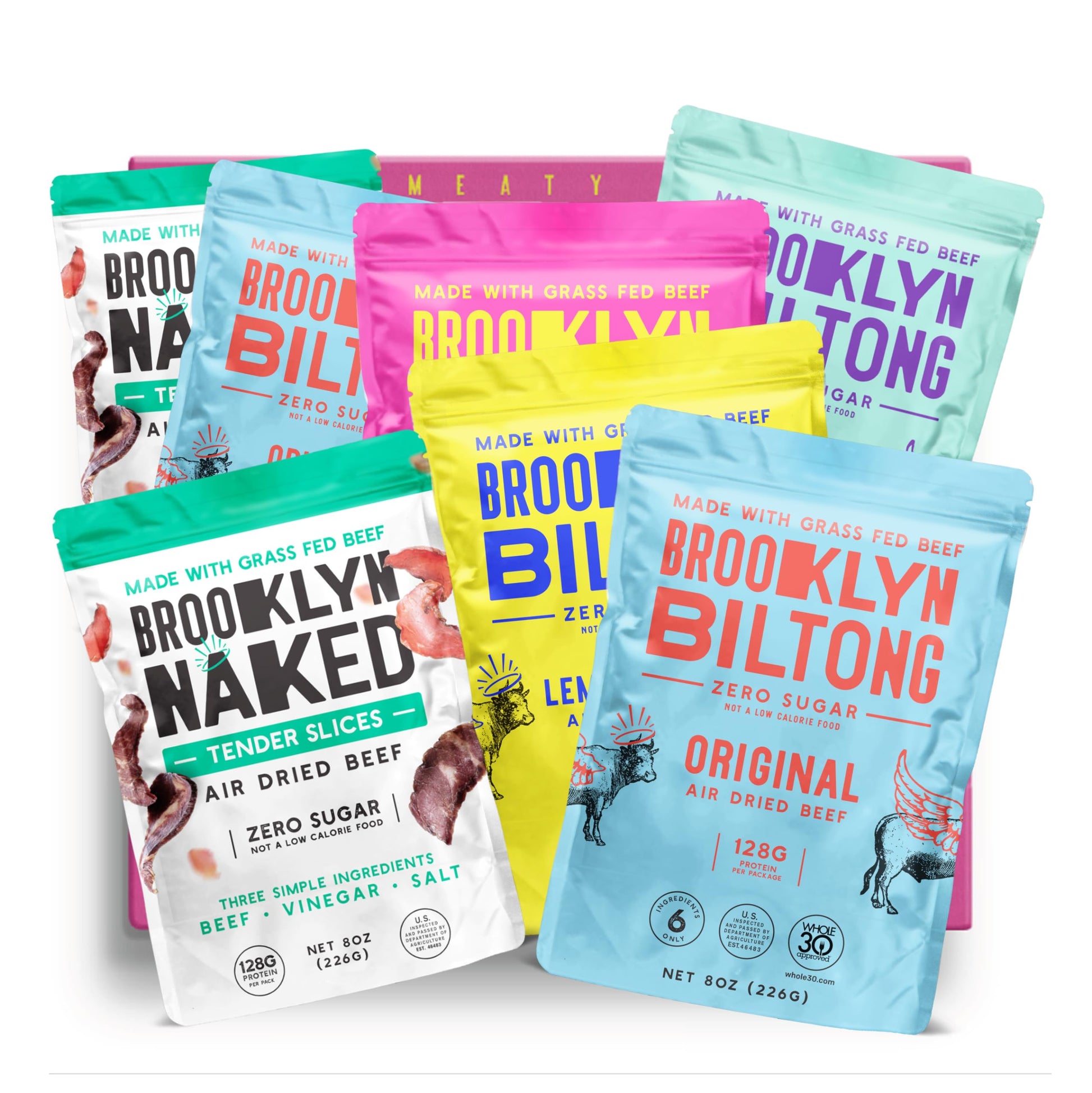 Brooklyn Biltong Carnivore Holiday Gift Snack Box, Air Dried Grass Fed Beef, South African Beef Jerky - Whole30, Paleo, Keto, Gl