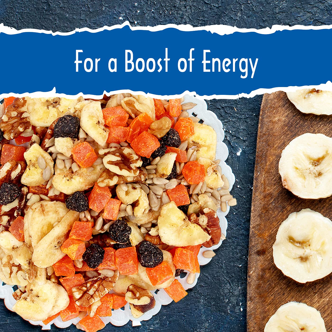 Sunkist® Antioxidant Trail Mix - Fruit, Nut And Seeds, Low Sodium, Gluten Free Snack With Papaya, Banana Chips, Pecans, Walnuts, Blueberries, Sunflower Seeds | Enhanced Quality | 13 Oz Resealable Bag