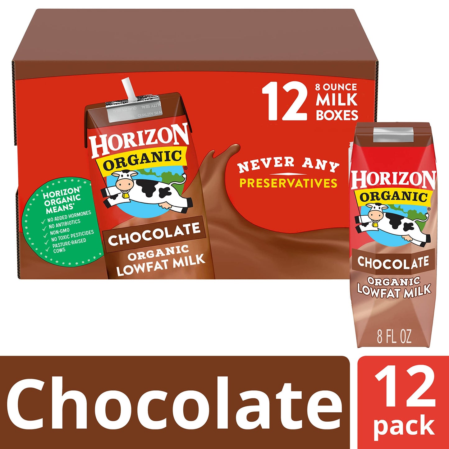 Horizon Organic Shelf-Stable 1% Low Fat milk Boxes, Chocolate, 8 oz., 12 Pack