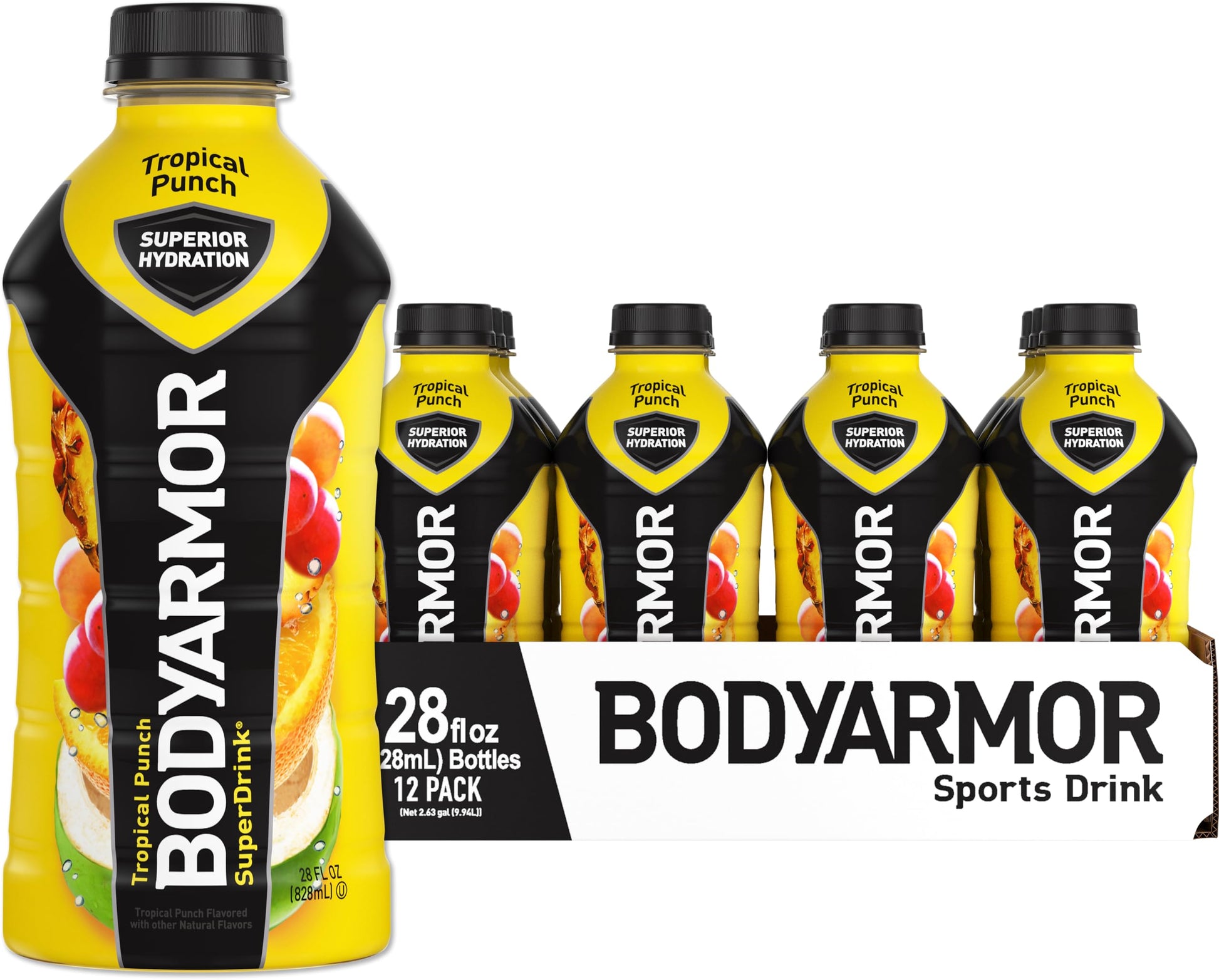 Bodyarmor Sports Drink Sports Beverage, Tropical Punch, Coconut Water Hydration, Natural Flavor With Vitamins, Potassium-Packed Electrolytes, Perfect For Athletes, 28 Fl Oz (Pack Of 12)