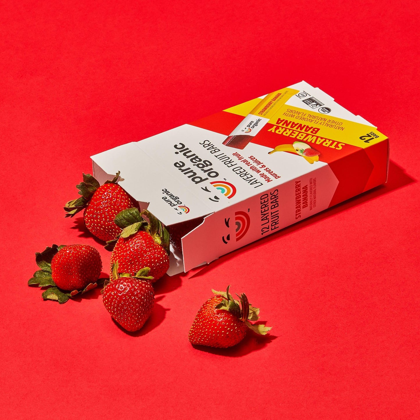 Pure Organic Layered Fruit Bars, Gluten Free, Vegan Fruit Snacks, Strawberry Banana (2 Boxes, 24 Bars)