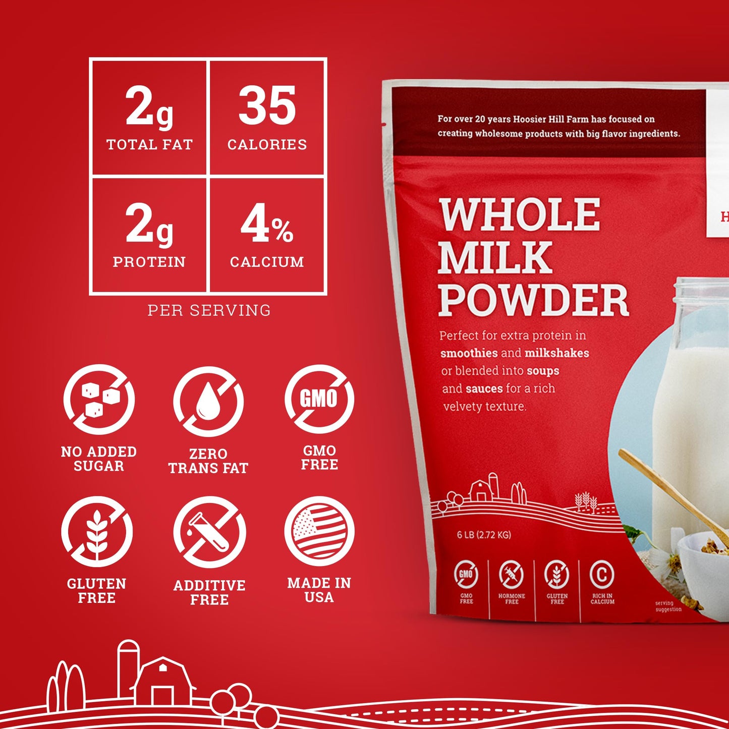 Hoosier Hill Farm Whole Milk Powder  6LB (Pack of 1)