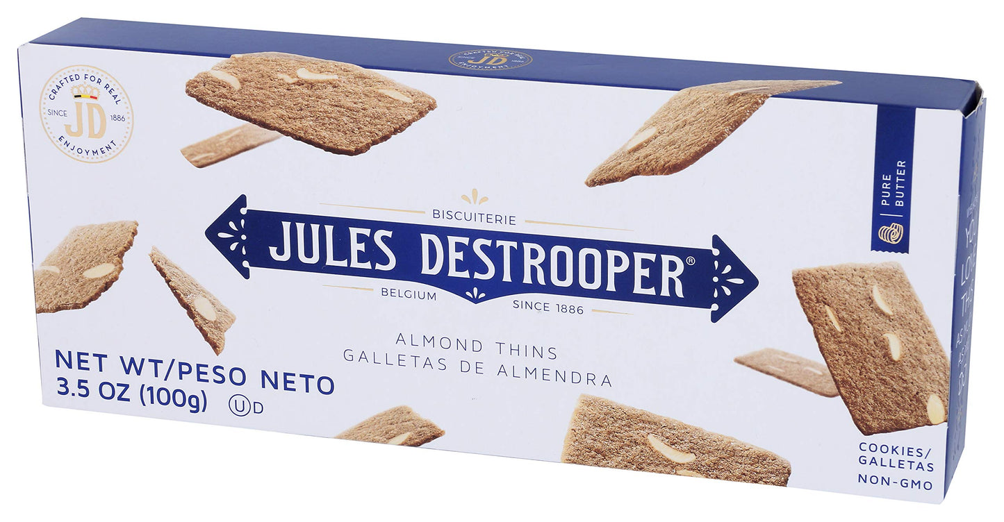 Jules Destrooper Almond Thins - Caramelized Butter Biscuits, Kosher Dairy, Authentic Made In Belgium - 3.5oz