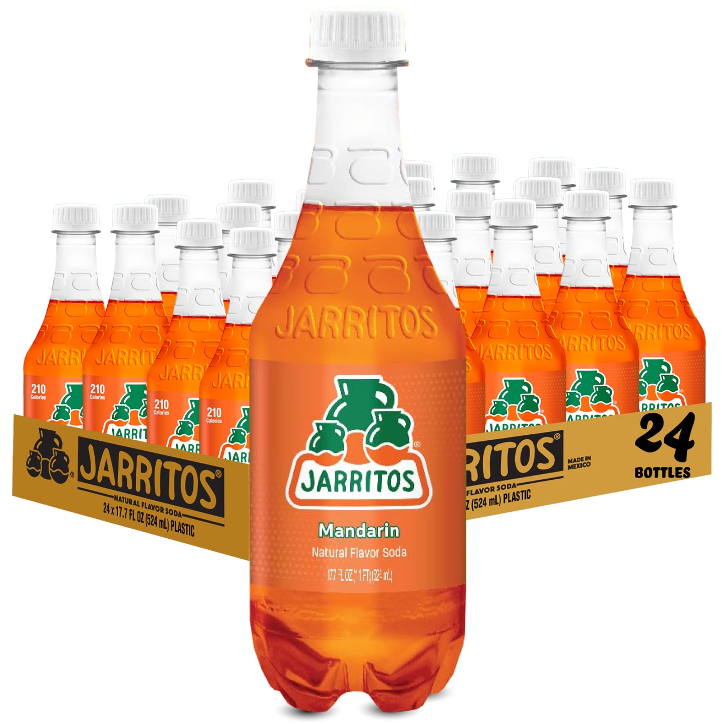 Jarritos Mandarin Soda - 17.7 oz (524ml), Made with Real Cane Sugar, 24 Bottles, Natural Flavor, Model 015501