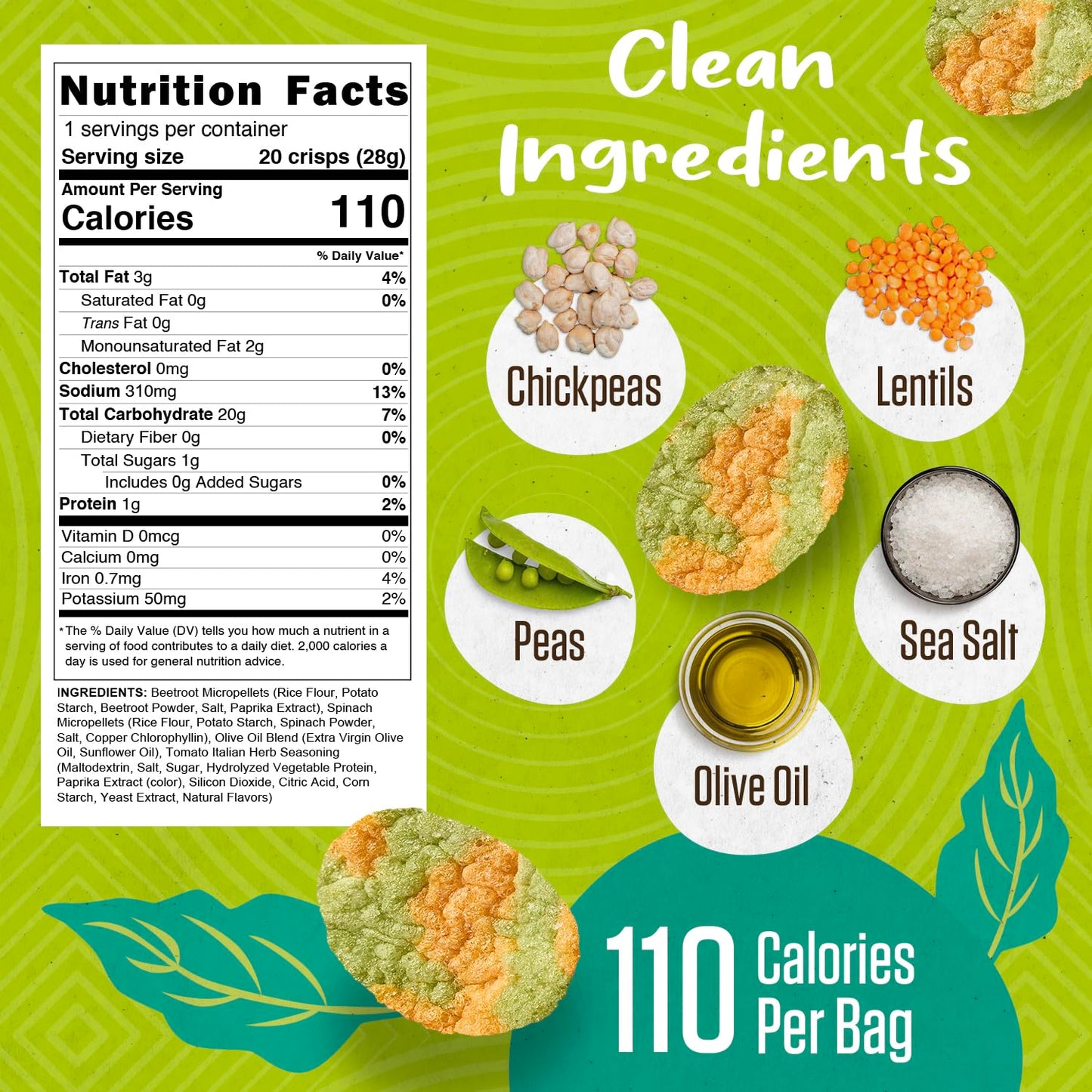 PEAKAPOP Veggie Chips – Plant-Based Popped Snack – Vegan, Gluten-Free – 1 oz Bags (15-Pack) – Tomato & Italian Herbs