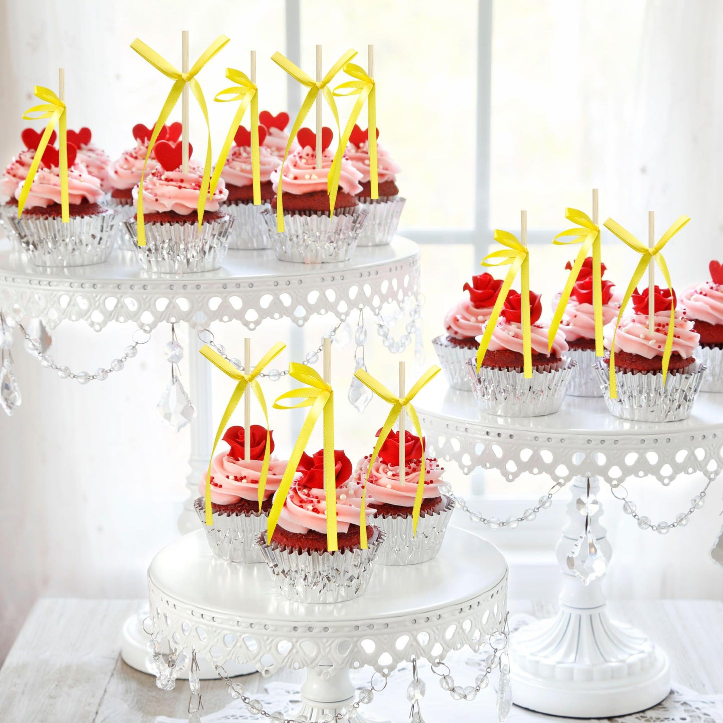 Gyufise 30Pcs Bowknot Cake Toppers, Yellow Cake Decorations for Birthdays, Weddings, Baby Showers, Size: 2.9x5.7 inches