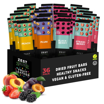 ZEST Delites Fruit Snacks, Vegan Apple-Based Strips, Dried Strawberry-Peach-Blackberry-Plum, 36 Count