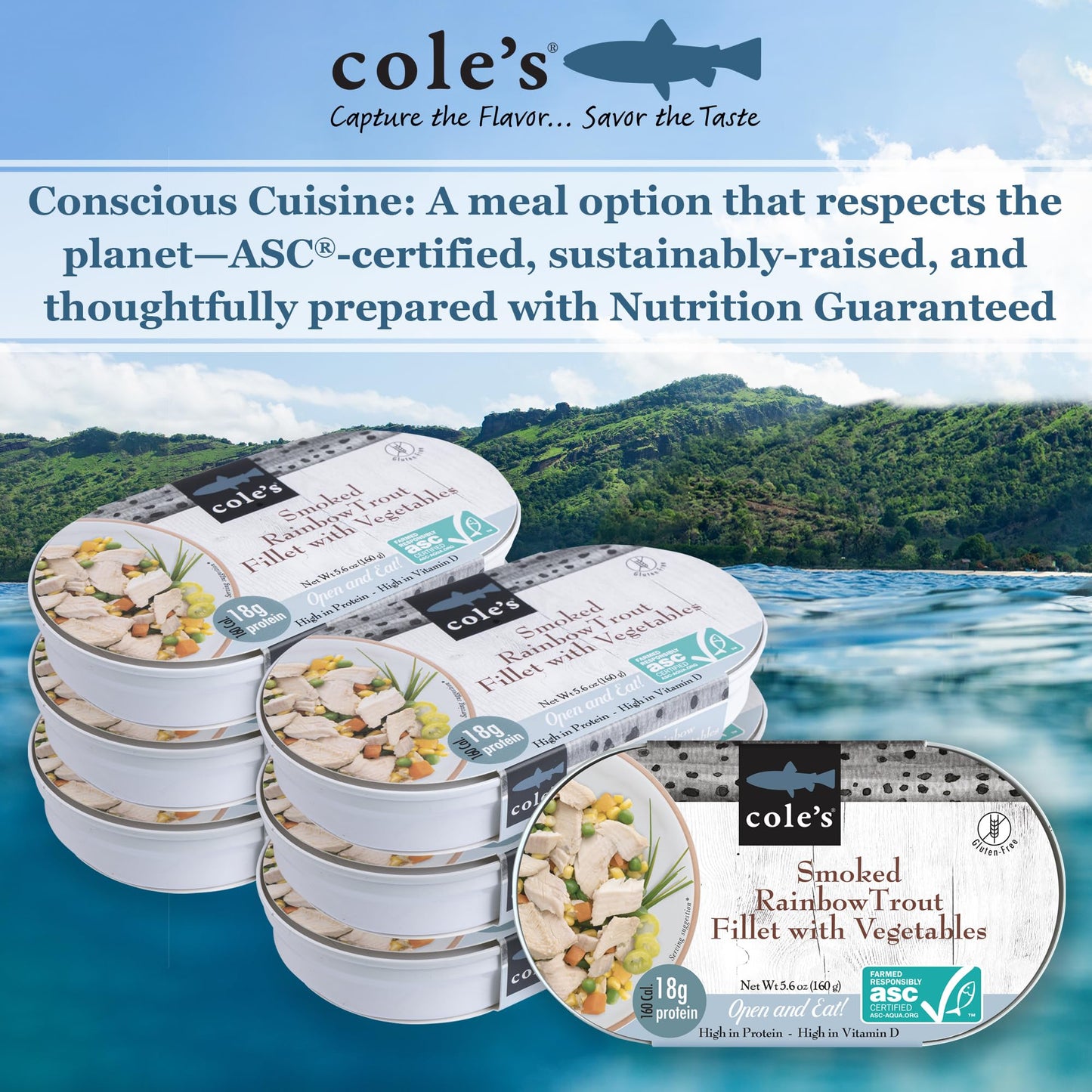 Coles Smoked Rainbow Trout Fillet with Vegetables, Ready to Eat, 5.6 oz, 6 Pack, High in Protein and Vitamin D