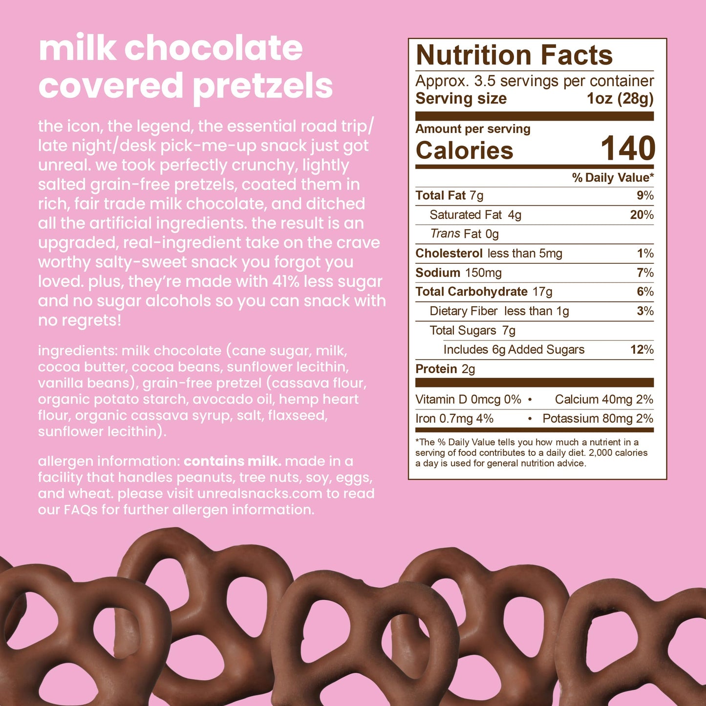 UNREAL Milk Chocolate Covered Pretzels, 7g Sugar, Chocolate Candy Treat Bag, Gluten Free, Fair Trade, Non-GMO, 3.5oz (Pack of 6)