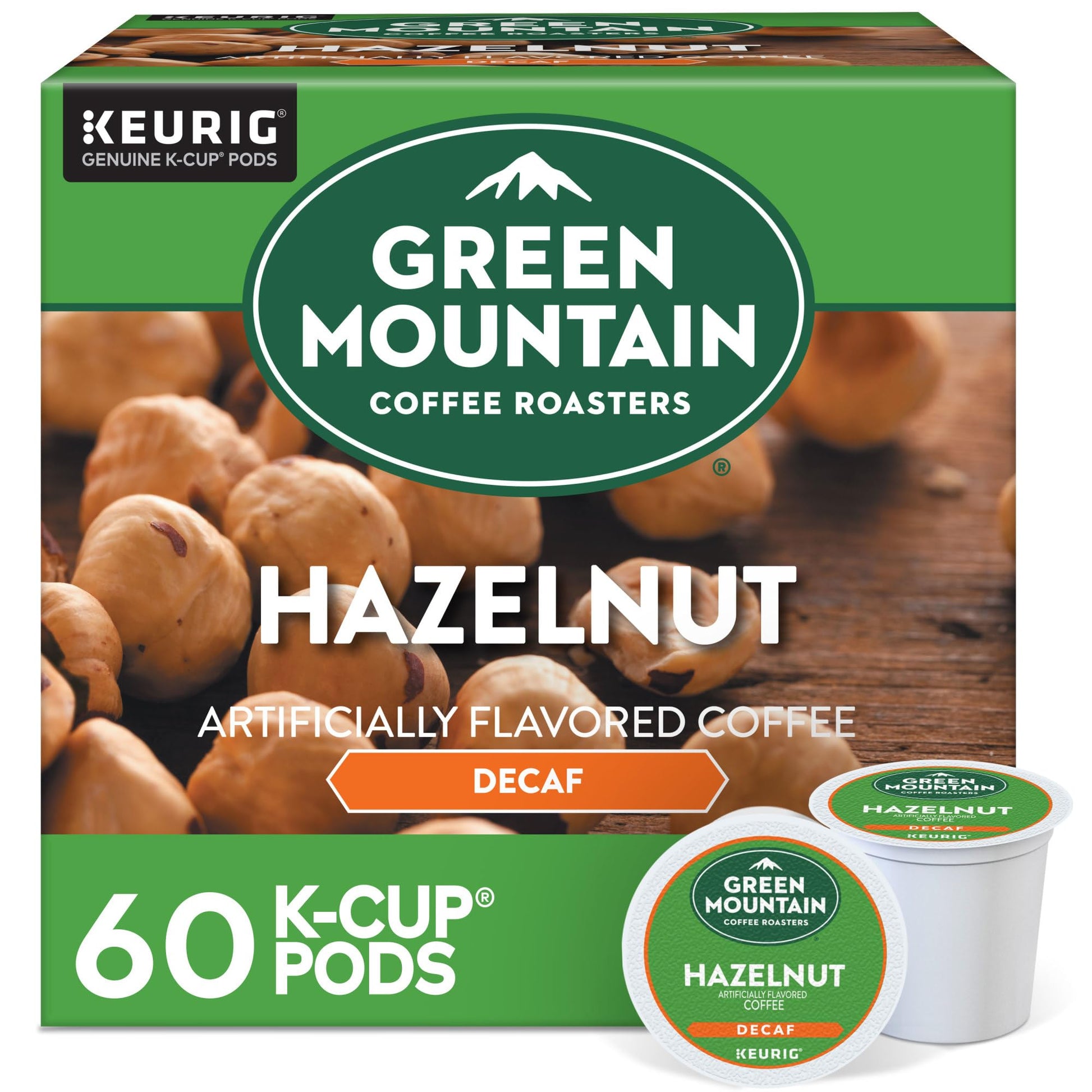 Green Mountain Coffee Roasters Hazelnut Decaf K-Cup Pods, Light Roast, 60 Count (6 Packs of 10)