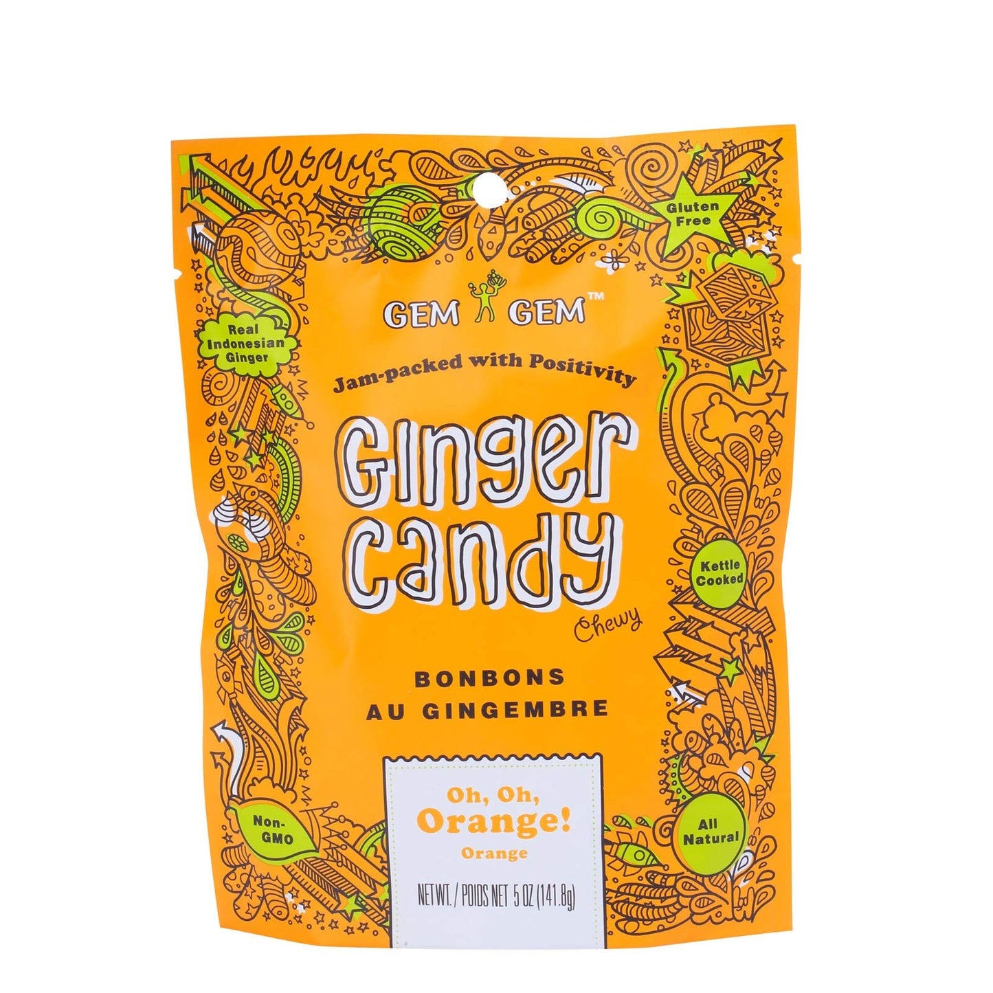 Gem Gem Ginger Candy Chewy Ginger Chews (Orange, 5.0Oz, Pack Of 1)