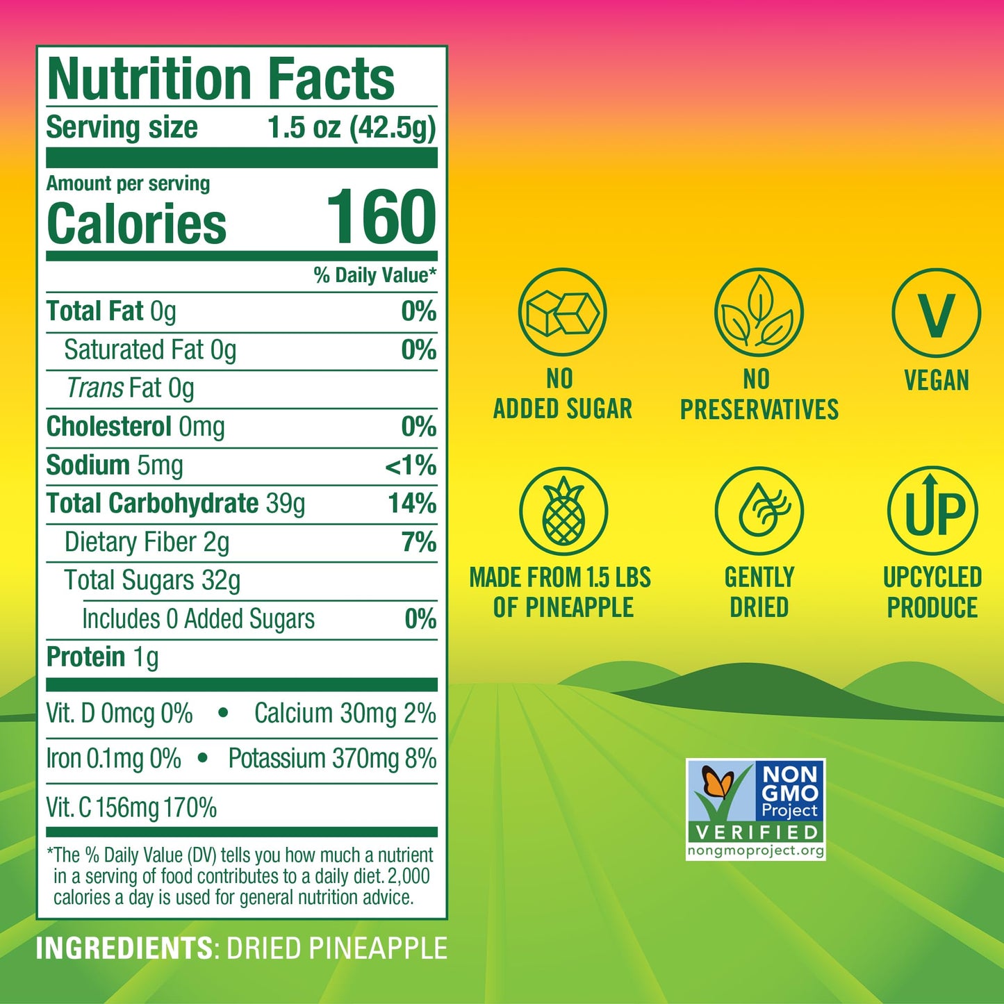 BranchOut Pineapple Chips, No Sugar Added, Real Dried Pineapple Chunks, GentleDry, Better than Freeze Dried Pineapple, Healthy V