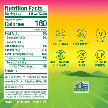 BranchOut Pineapple Chips, No Sugar Added, Real Dried Pineapple Chunks, GentleDry, Better than Freeze Dried Pineapple, Healthy V
