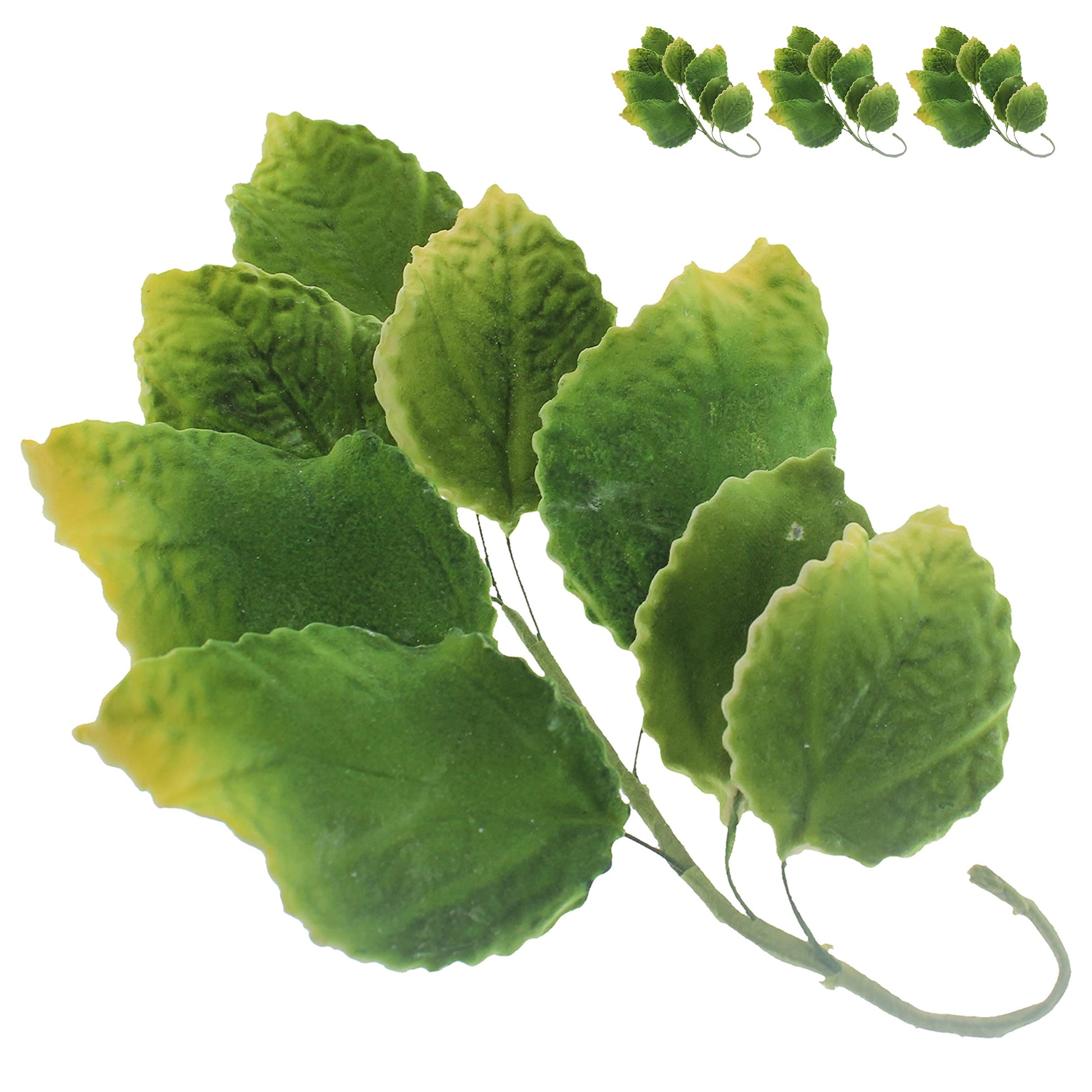 Global Sugar Art Rose Leaf Sugar Cake Flowers Spray, 3 Count, Green with Yellow