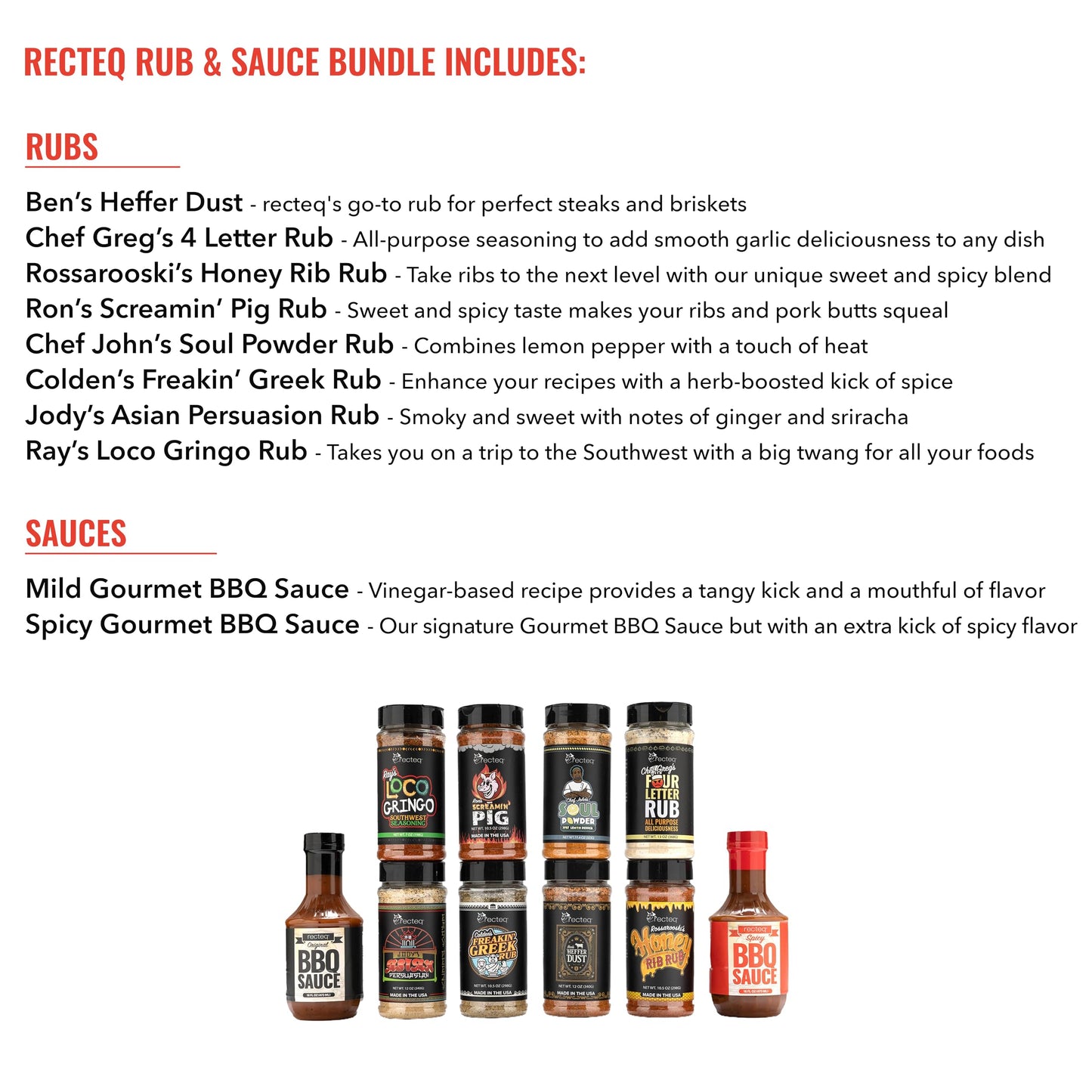 recteq Rub & Sauce Bundle | BBQ Rubs & Spices | 16 Fl Oz Boxed Set