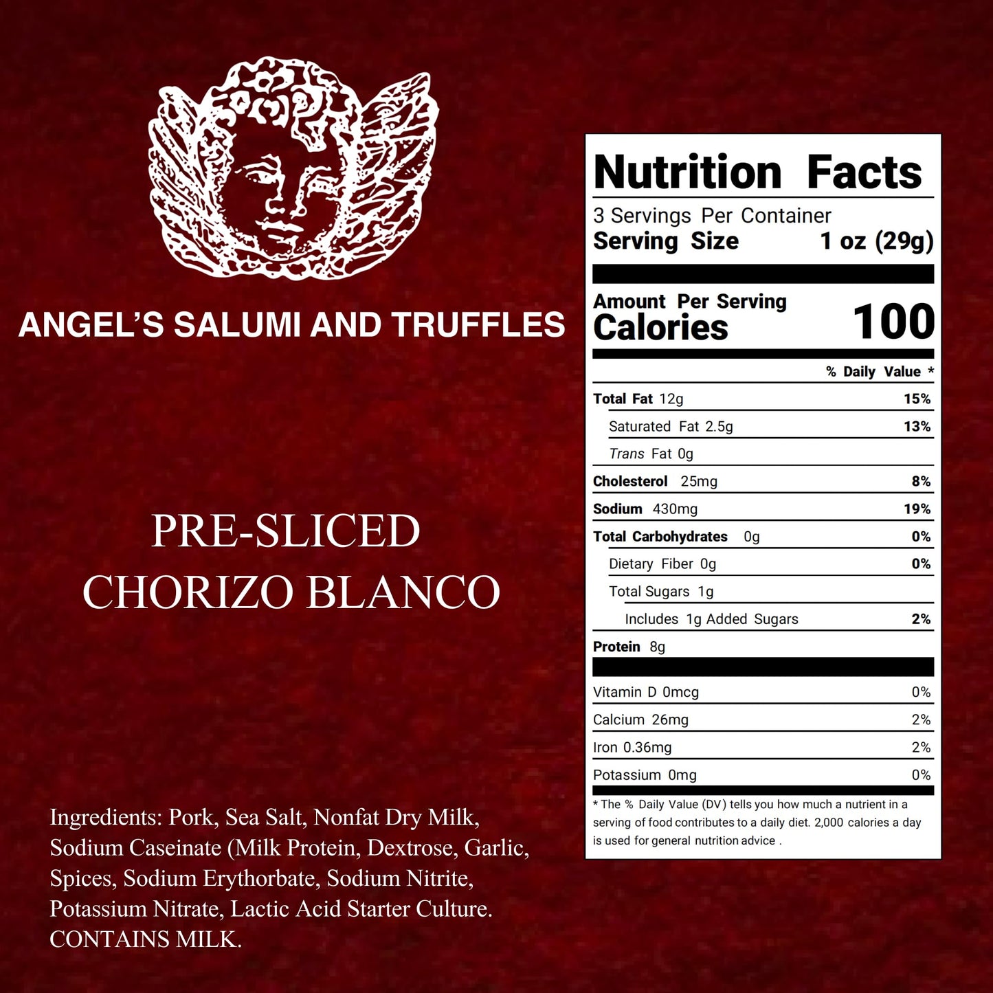 Angels Salumi Chorizo Blanco Salami – Gourmet Artisanal Charcuterie, 3oz (Pack of 12), Humanely Raised, MSG-Free