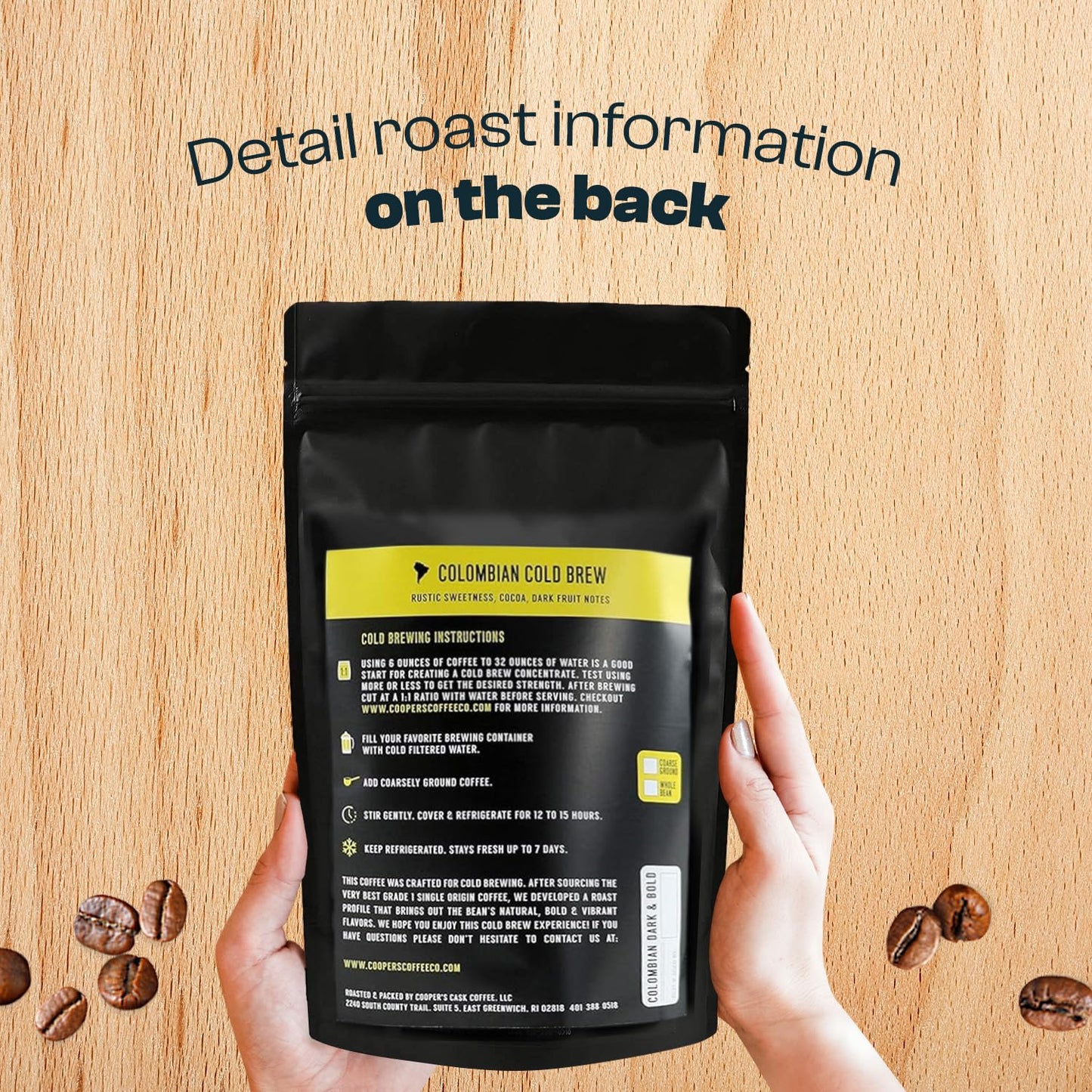 Colombian Dark Roast, Single Origin, Gourmet Organic Cold Brew Coffee Beans, Smooth Taste Of Cocoa With Light Fruited Flavors, C