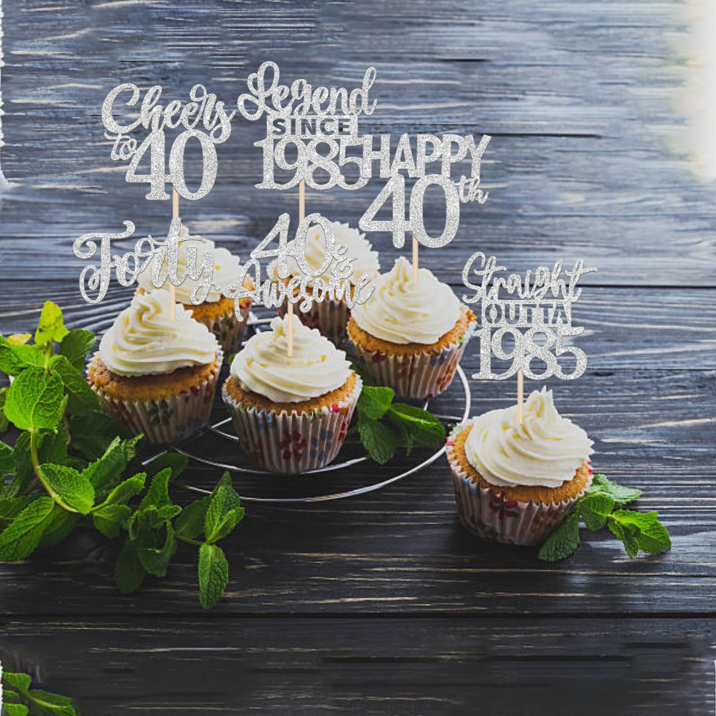 24Pcs Happy 40Th Birthday Cupcake Toppers Forty Straight Outta 1985 Cupcake Picks Cheers To 40 Lengend Since 1985 Cake Decoratio
