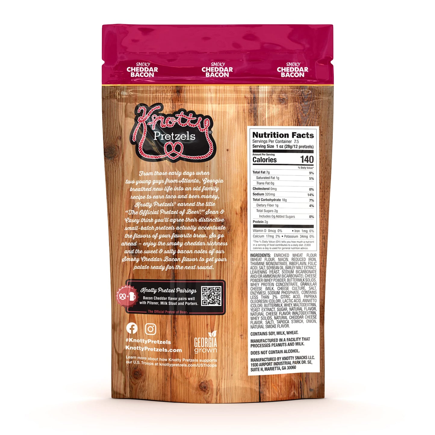 Knotty Pretzels Smoky Cheddar Bacon Pretzels, 7.5 oz, Pack of 1