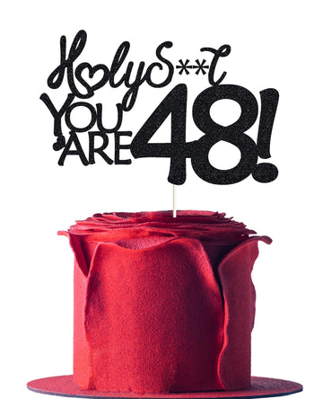 Happy 48th Birthday Cake Topper 48 Birthday Cake Toppers-Black Glitter, Funny 48th Cake Topper for Men,48 Cake Topper For Women,