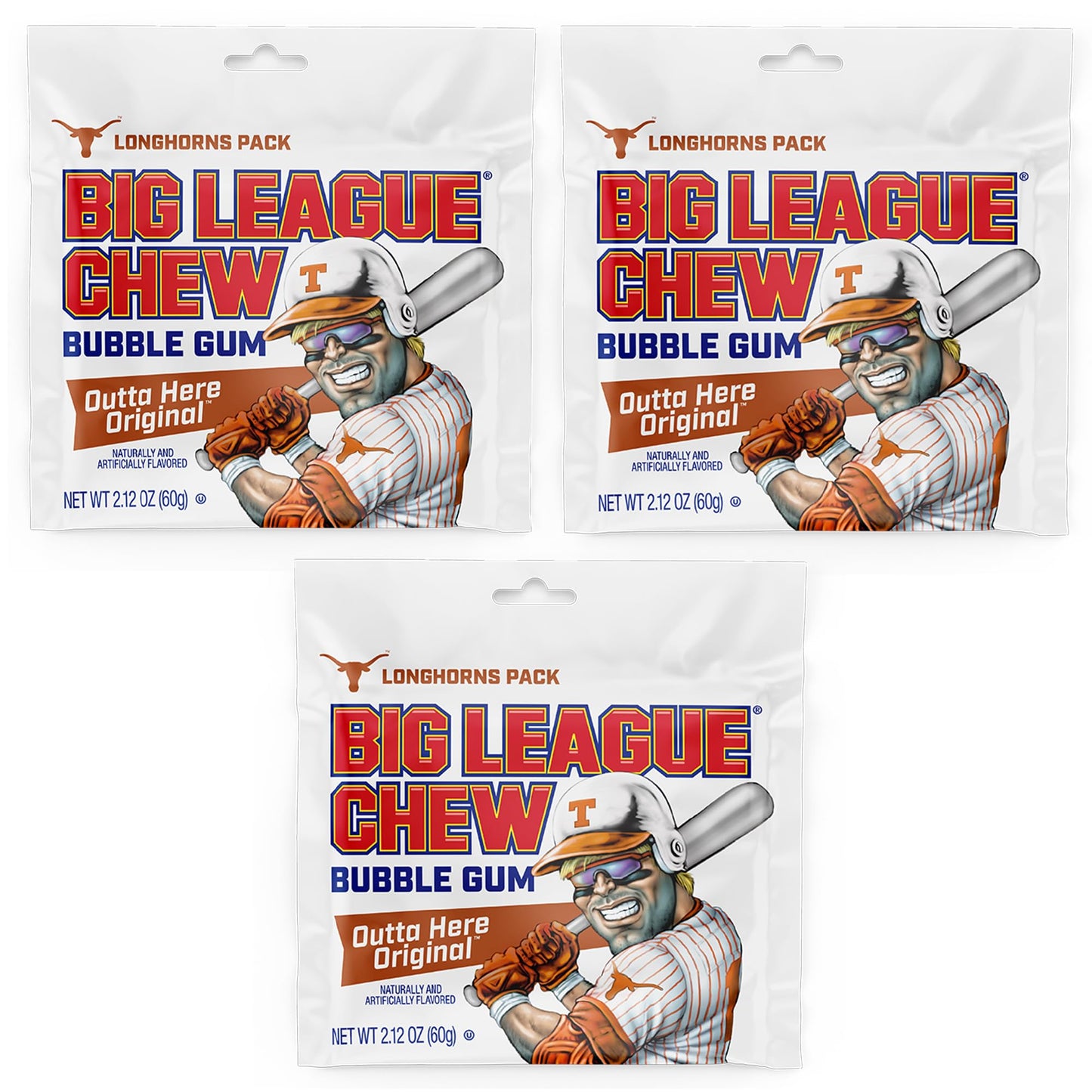 Big League Chew Bubble Gum 3-Pack - Original Baseball Candy - 2.12oz Packets - Orange