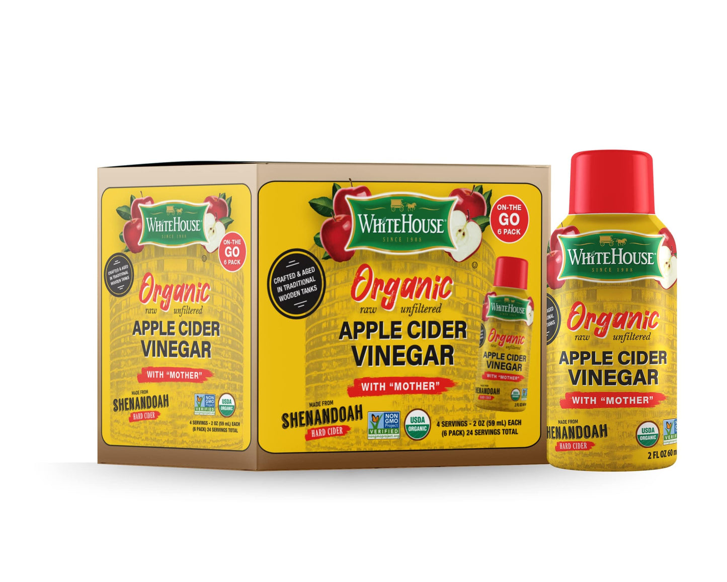 White House Organic Apple Cider Vinegar Shots, Raw Unfiltered, 2 Ounce, Pack of 24