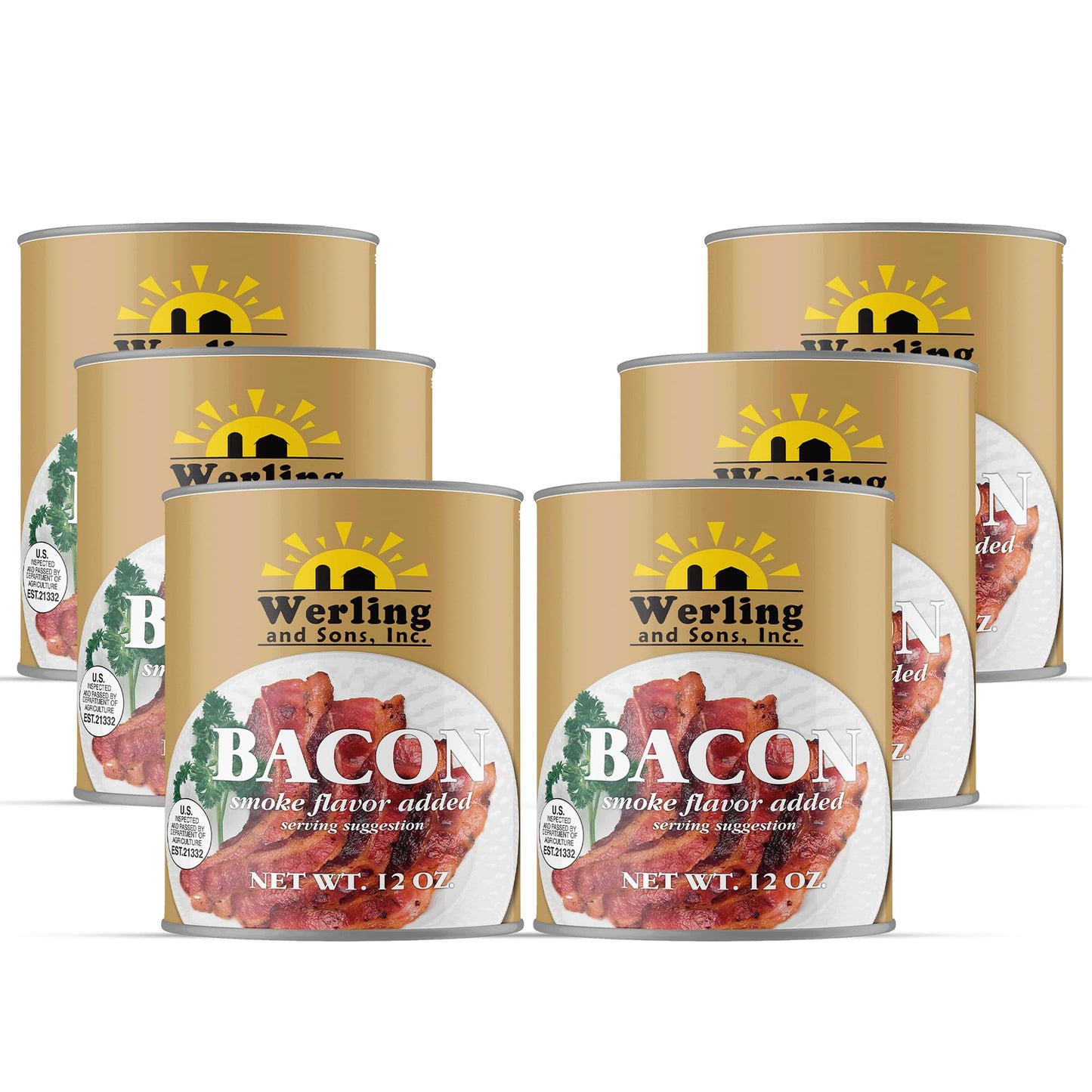 Werling Canned Bacon, Fully Cooked, Smoke Flavor, Shelf-Stable, Pack of 6