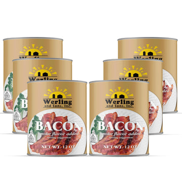 Werling Canned Bacon, Fully Cooked, Smoke Flavor, Shelf-Stable, Pack of 6
