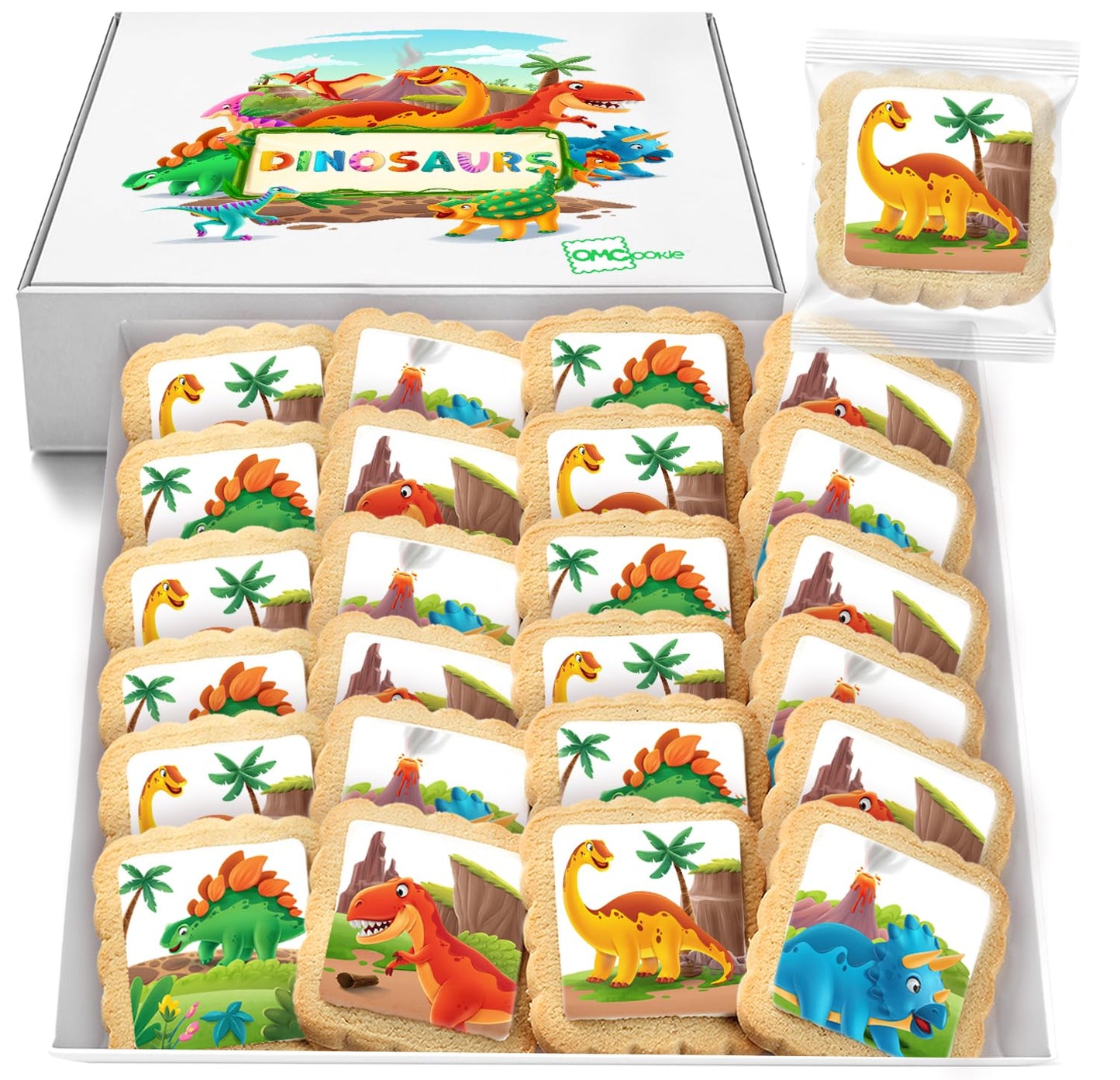 Dinosaur Cookies Individually Wrapped Dino Jurrasic themed Theme Party Favors 24 Pack Bulk for Kids Birthday Party Sugar Cookie 