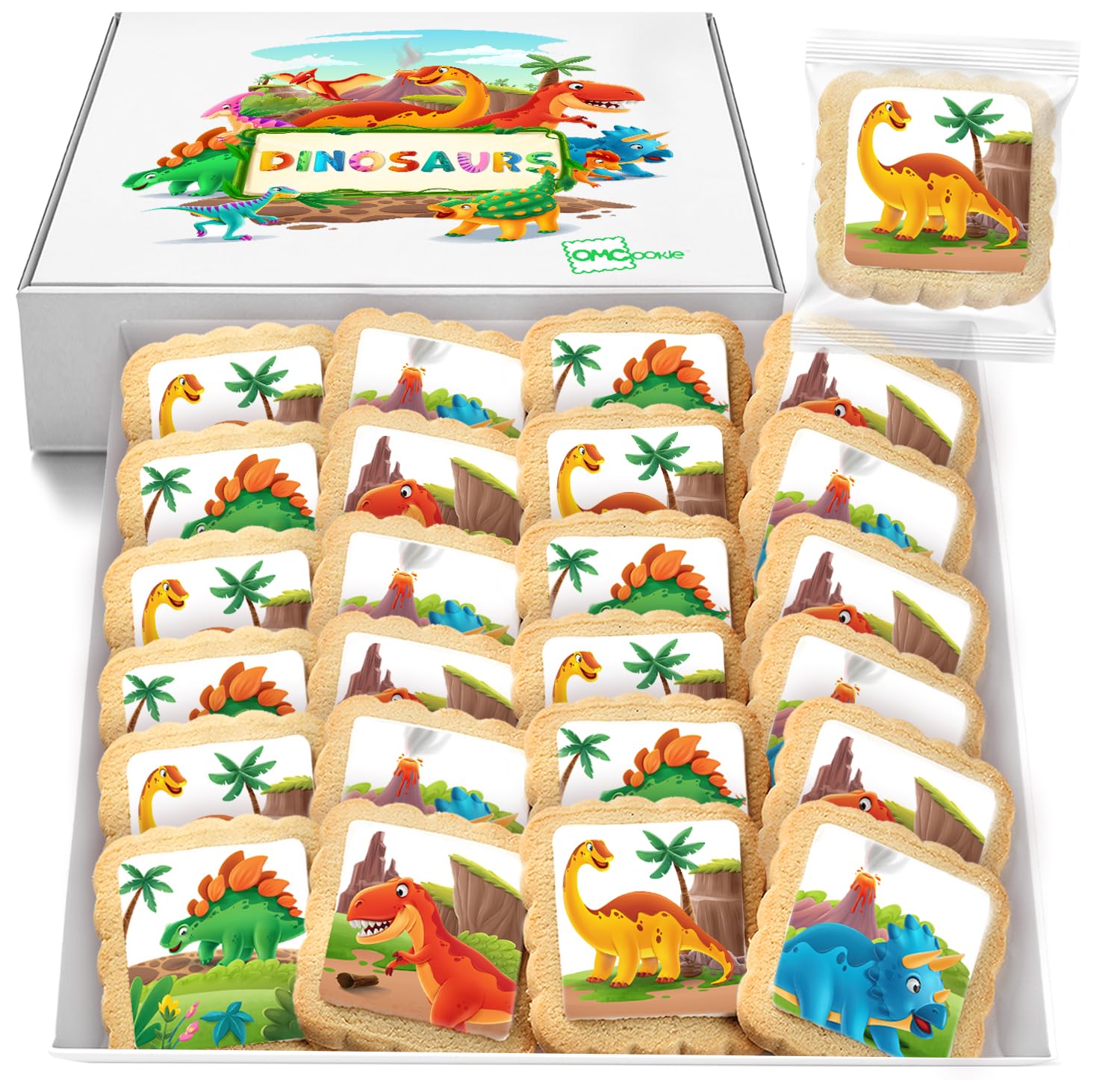 Dinosaur Cookies Individually Wrapped Dino Jurrasic themed Theme Party Favors 24 Pack Bulk for Kids Birthday Party Sugar Cookie 