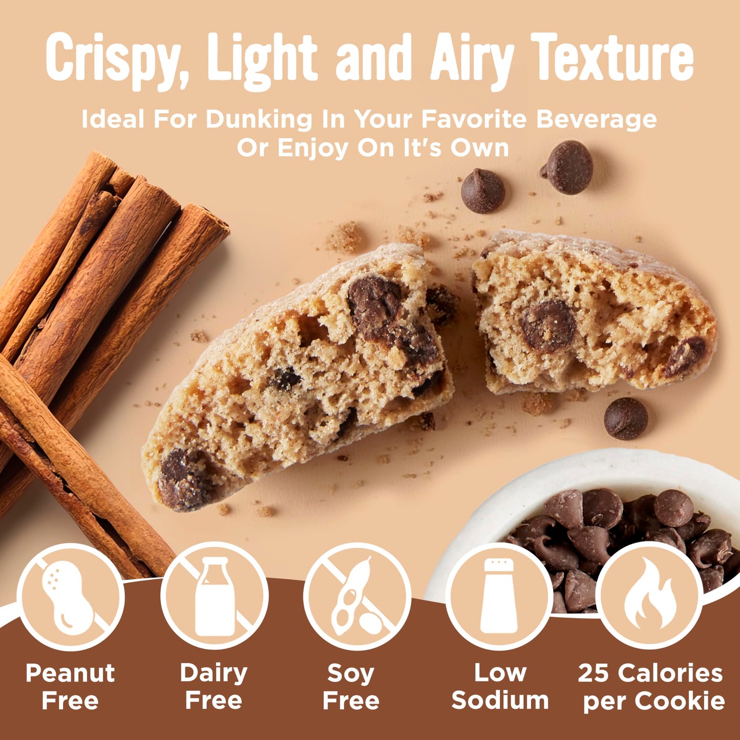 COOPER STREET Twice Baked Cinnamon Chocolate Biscotti Cookies - Crispy Mini Biscotti Cookies Ideal with Coffee - Traditional Low