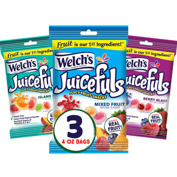Welch's Juicefuls Juicy Fruit Snacks, Mixed Fruit, Berry Blast & Island Splash Fruit Gushers Variety Pack, Perfect for School Lu
