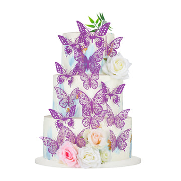 Gyufise 36 Pack Purple 3D Butterfly Cupcake Toppers Hollow Butterfly Cake Decorations For Birthday Wedding Fairy Party Butterfly