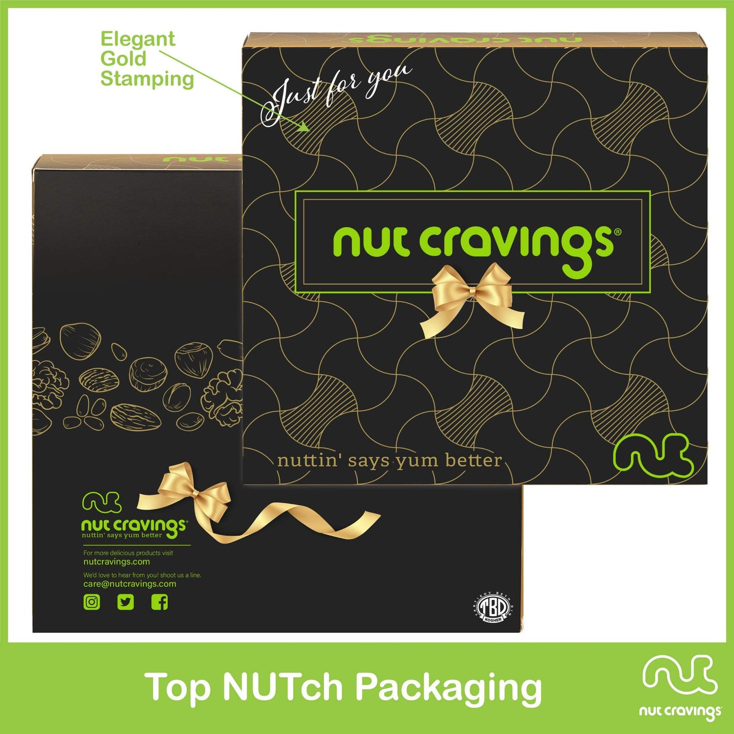 Nut Cravings Gourmet Collection - Rosh Hashana & Shana Tova Mixed Nuts Gift Basket In Black Gold Box (7 Assortments, 2 Lb) Arran