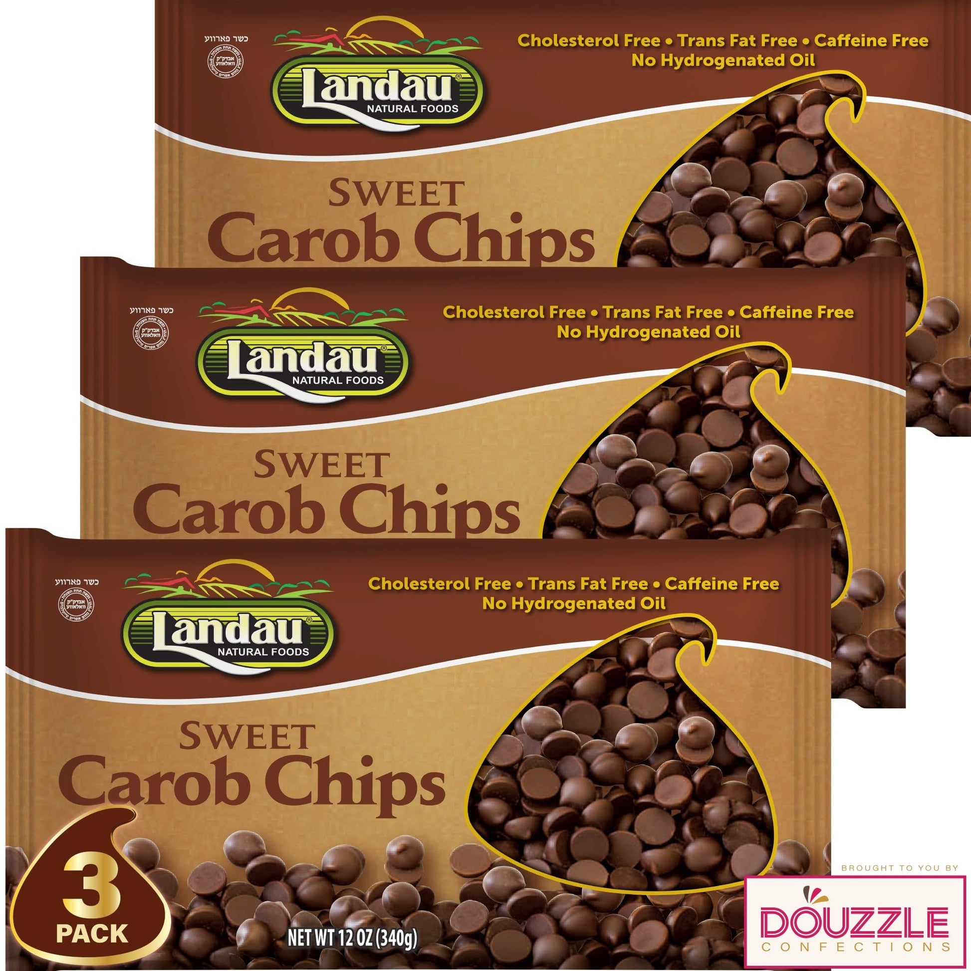 DOUzzle Naturally Sweet Carob Chips - Caffeine Free, Kosher Parve, 12 OZ - Pack of 3
