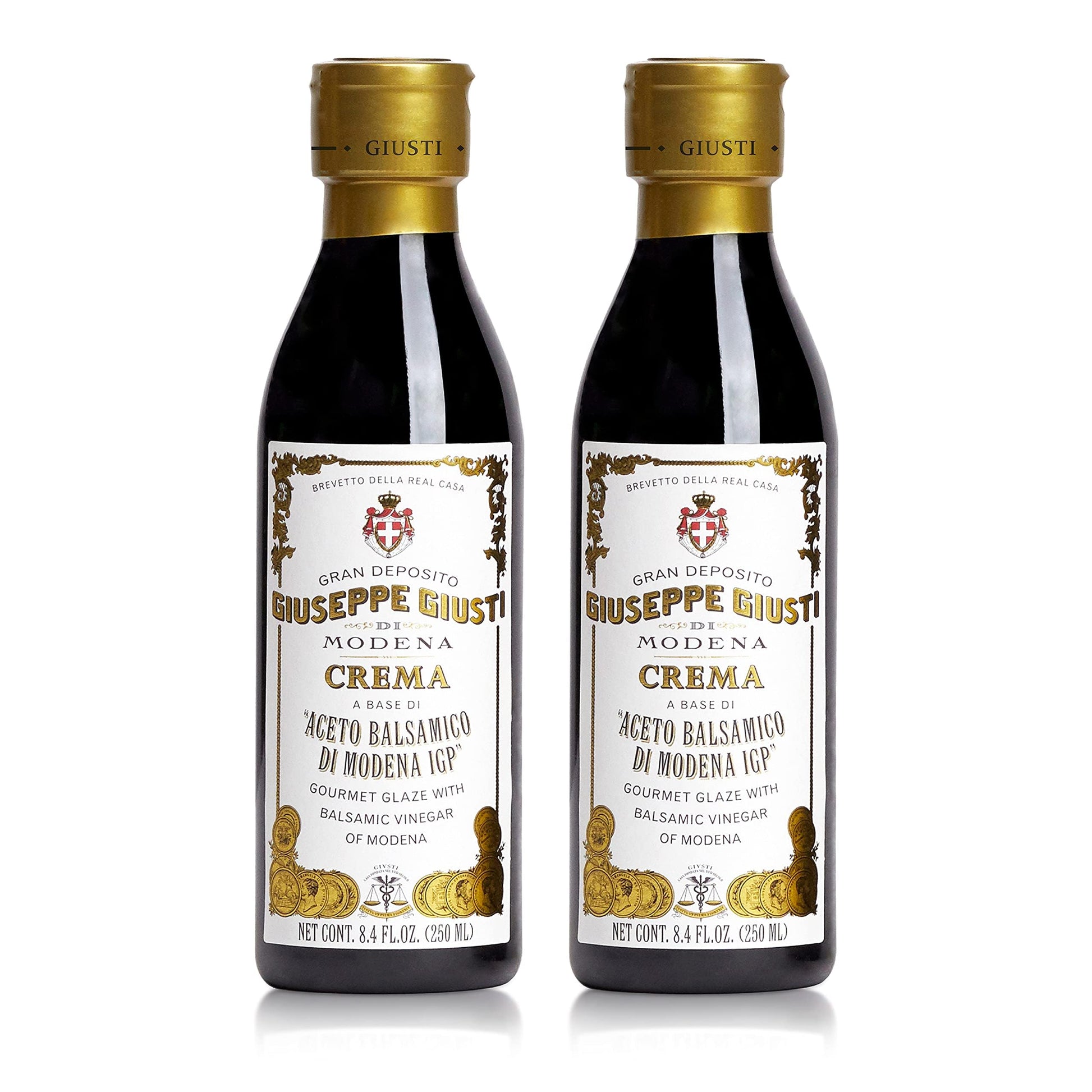 Giusti Balsamic Glaze Based on Thick Balsamic Vinegar of Modena – Italian Gourmet La Crema Reduction, Smooth & Velvety Drizzle for Meat, Cheese, Salads & Desserts - 8.45 fl oz (250 ml) - Pack of 2