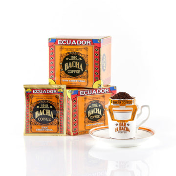 Bacha Coffee | San Crist  bal Ecuador Single Origin, 100% Arabica Beans, Medium Dark Roast, x12 Individually Wrapped Single Serv