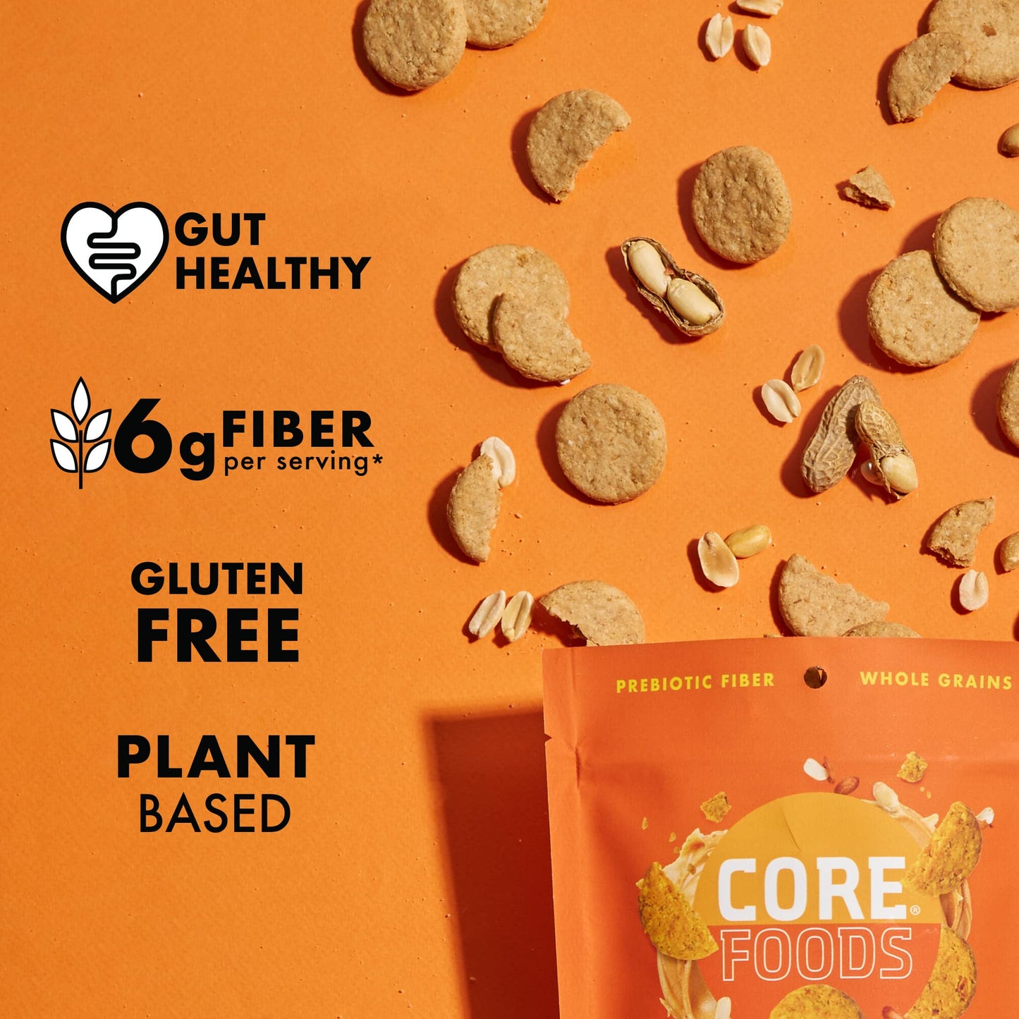 Core Fiber Powered Oat Snacks Peanut Butter 4Oz Bag Plant-Based 6G Prebiotic Fiber