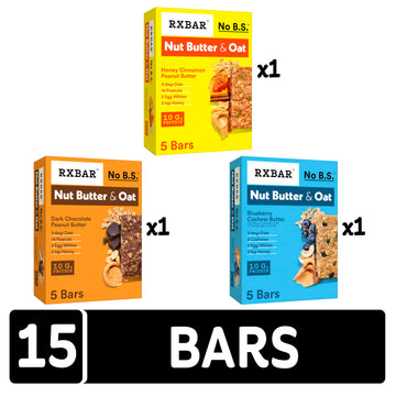 Rxbar Nut Butter And Oat Protein Bars, Protein Snack, Snack Bars, Variety Pack (3 Boxes, 15 Bars)