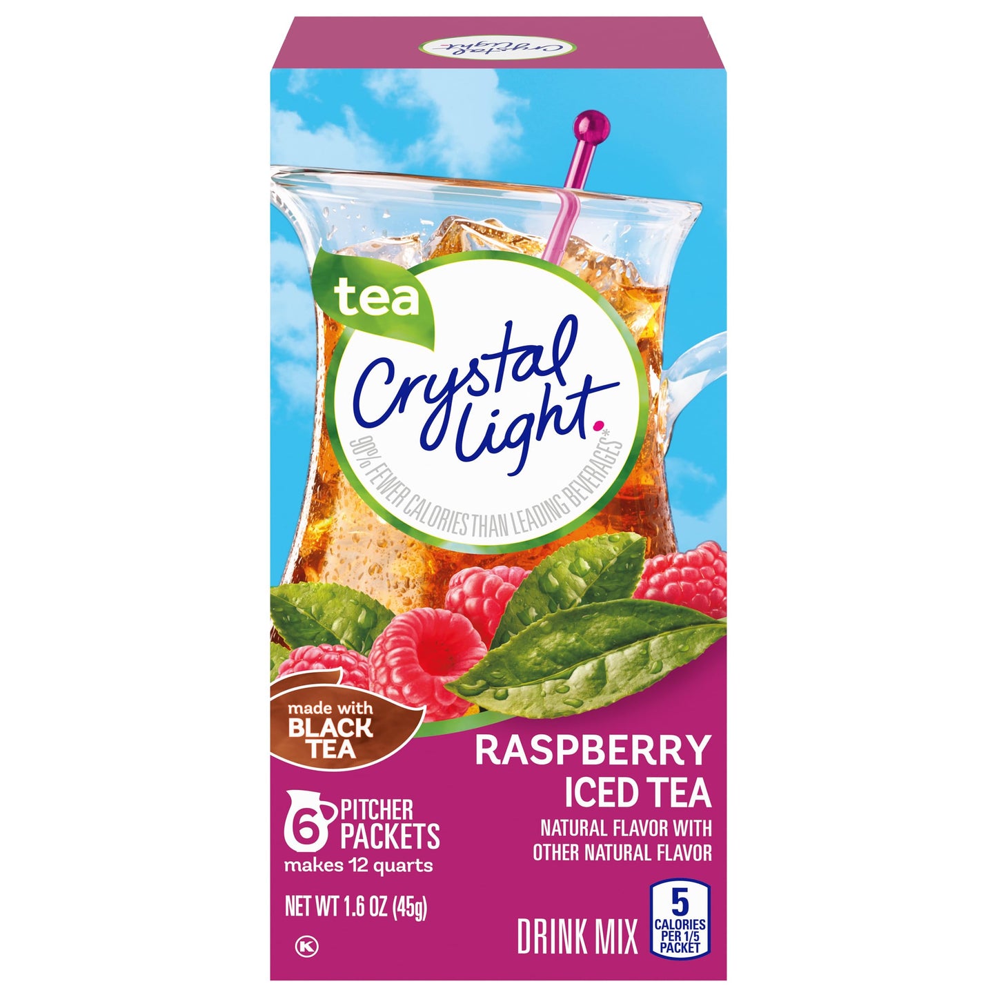 Crystal Light Raspberry Iced Tea Naturally Flavored Powdered Drink Mix  6 Ct Pitcher Packets